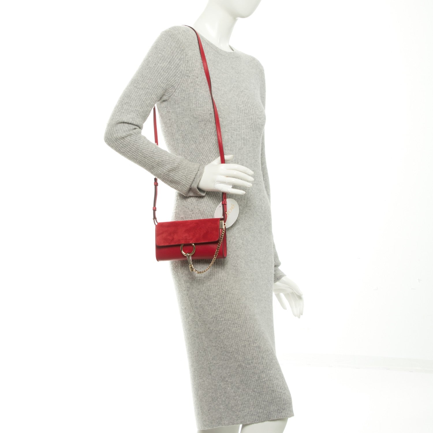 Chloe Suede Calfskin Mini Faye Shoulder Bag Tulip Red 2 of 8