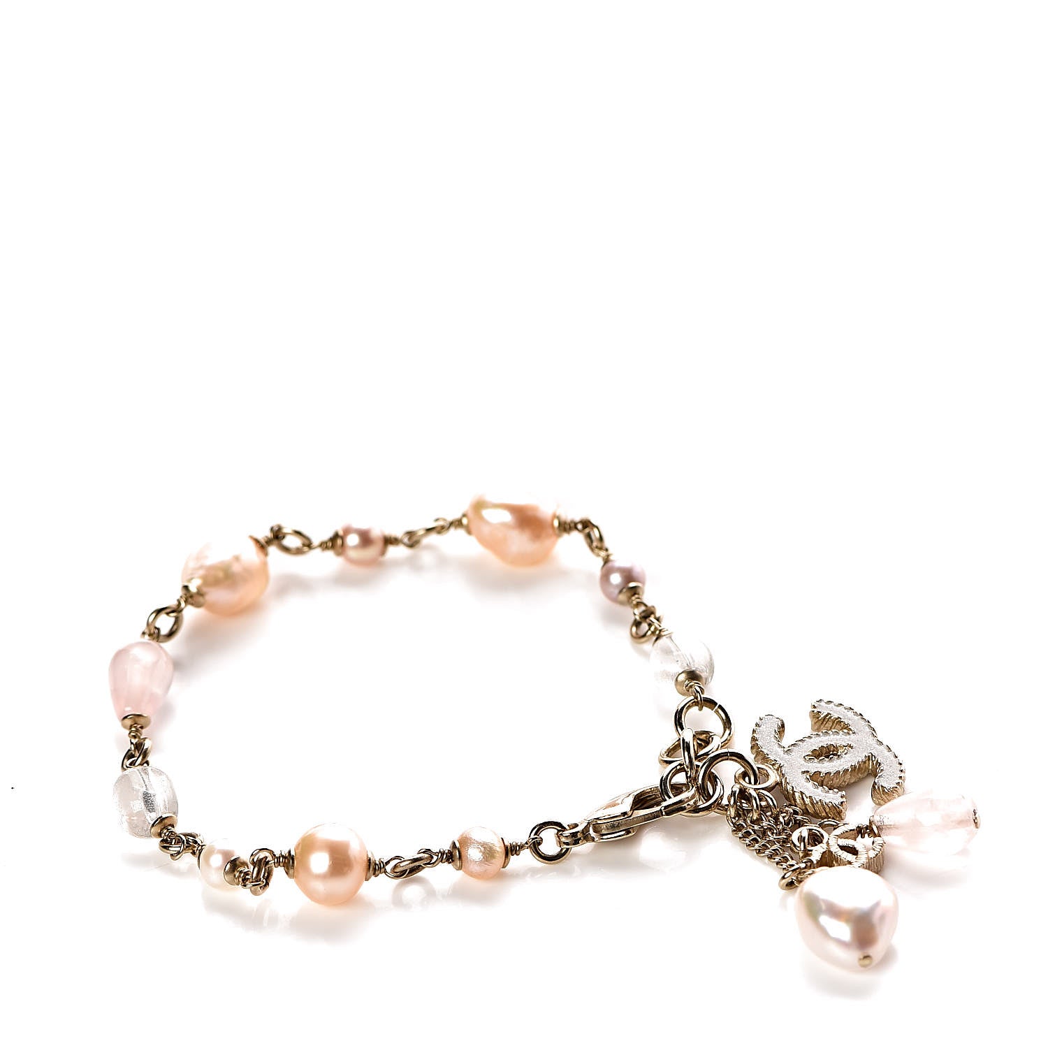 Chanel Pearl Beaded Crystal Star CC Bracelet Pink Gold 1 of 5