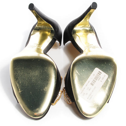 Valentino Garavani Satin Crystal Bow Peep Toe d'Orsay High Heel Pumps 39.5 Black 5 of 7