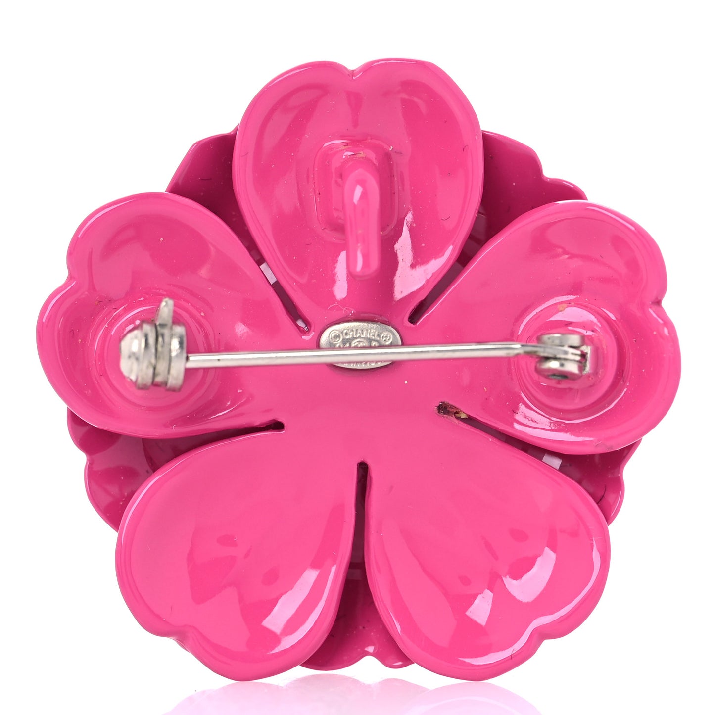 Patent Camellia Brooch Dark Pink