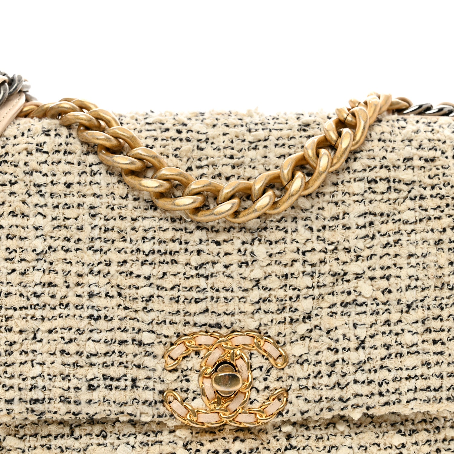Chanel Tweed Quilted Medium Chanel 19 Flap Ecru Black 5 of 10