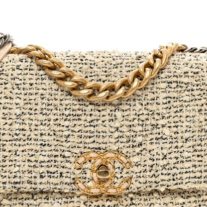 Chanel Tweed Quilted Medium Chanel 19 Flap Ecru Black 5 of 10
