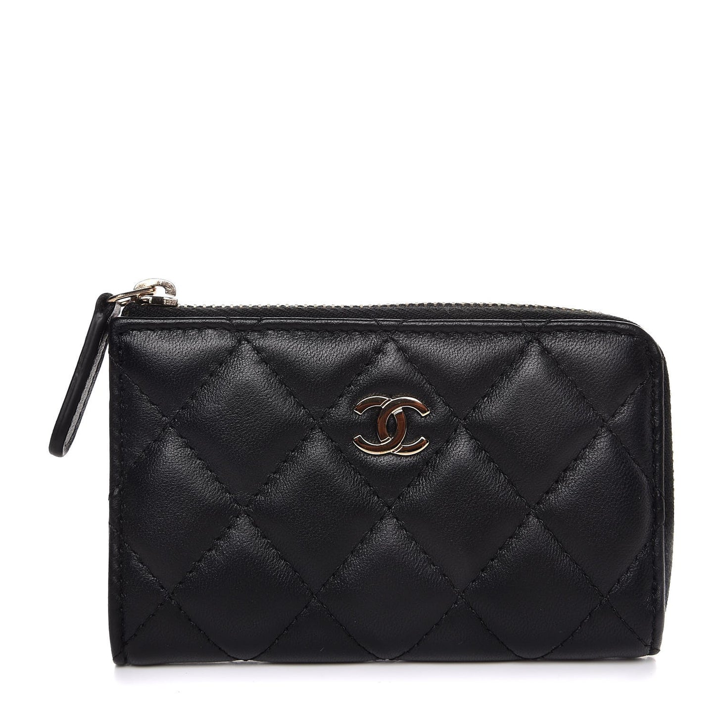 Lambskin Quilted Key Holder Case Black