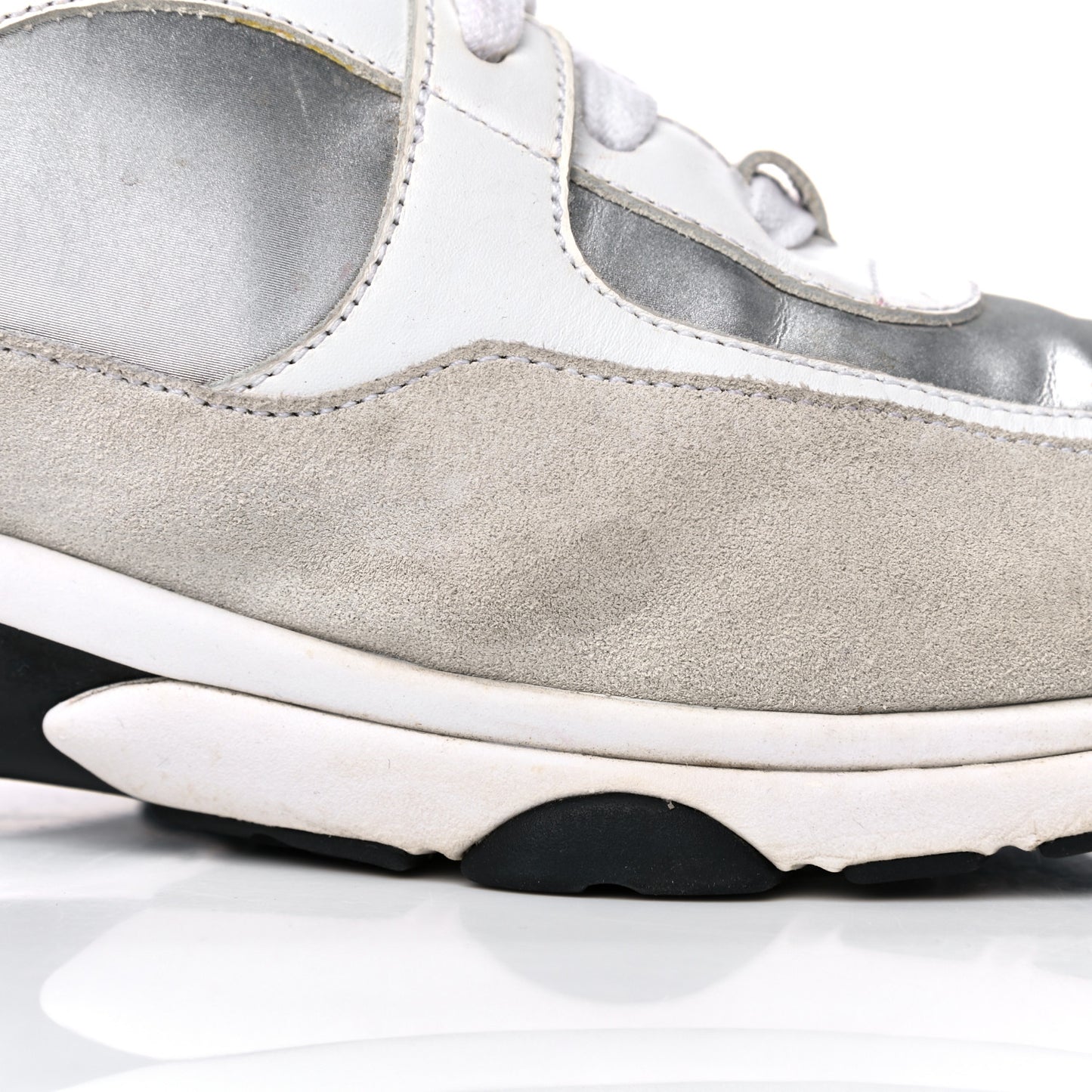 Calfskin Fabric Sneakers 39 White Silver Fluo Pink
