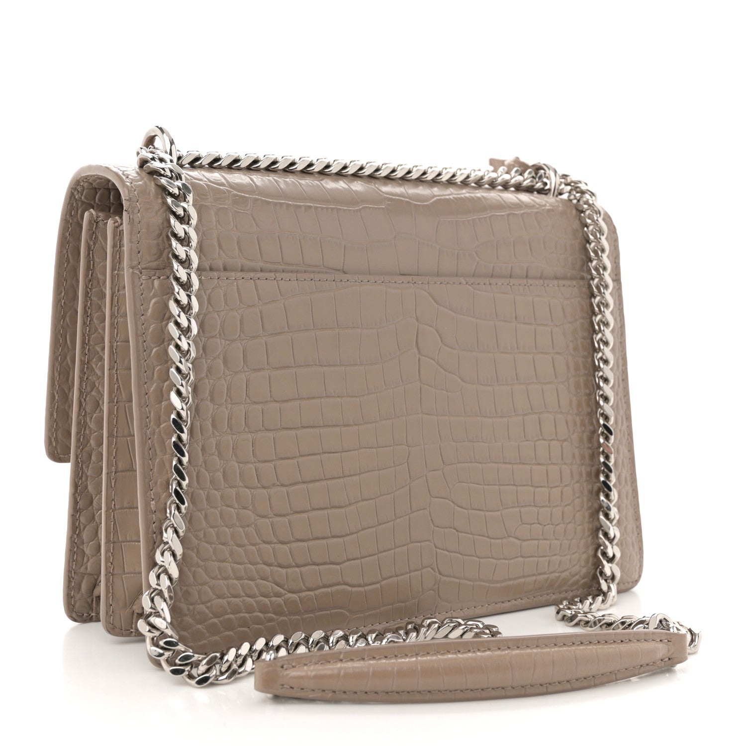 Saint Laurent Calfskin Crocodile Embossed Medium Monogram Sunset Dusty Grey 3 of 17