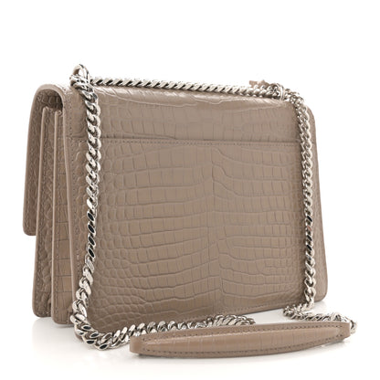 Saint Laurent Calfskin Crocodile Embossed Medium Monogram Sunset Dusty Grey 3 of 17