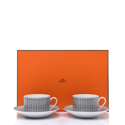 Hermes Porcelain Mosaique Au 24 Platine Tea Cup And Saucer Set Of 2 Platinum 8 of 8