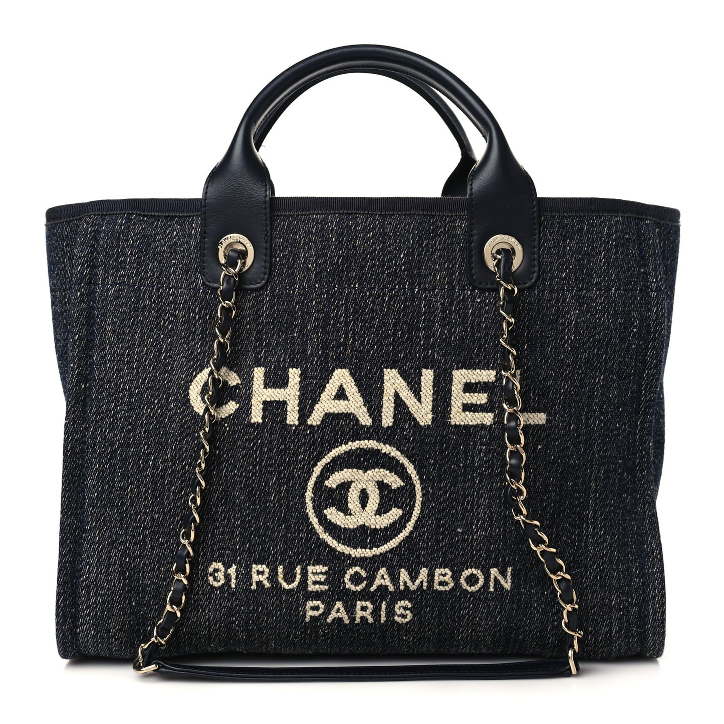 Denim Small Deauville Tote Dark Blue White