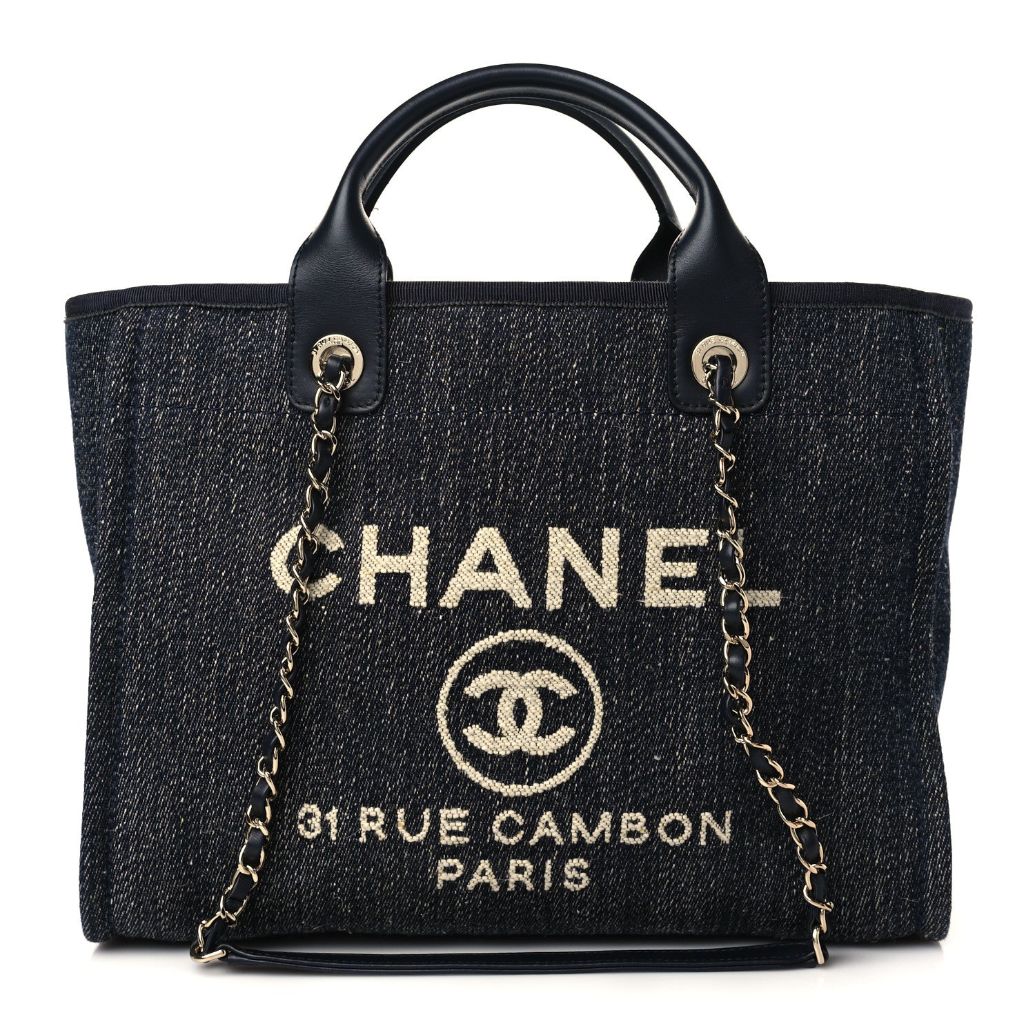 Chanel Denim Small Deauville Tote Dark Blue White 3 of 10