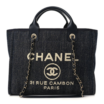Chanel Denim Small Deauville Tote Dark Blue White 3 of 10
