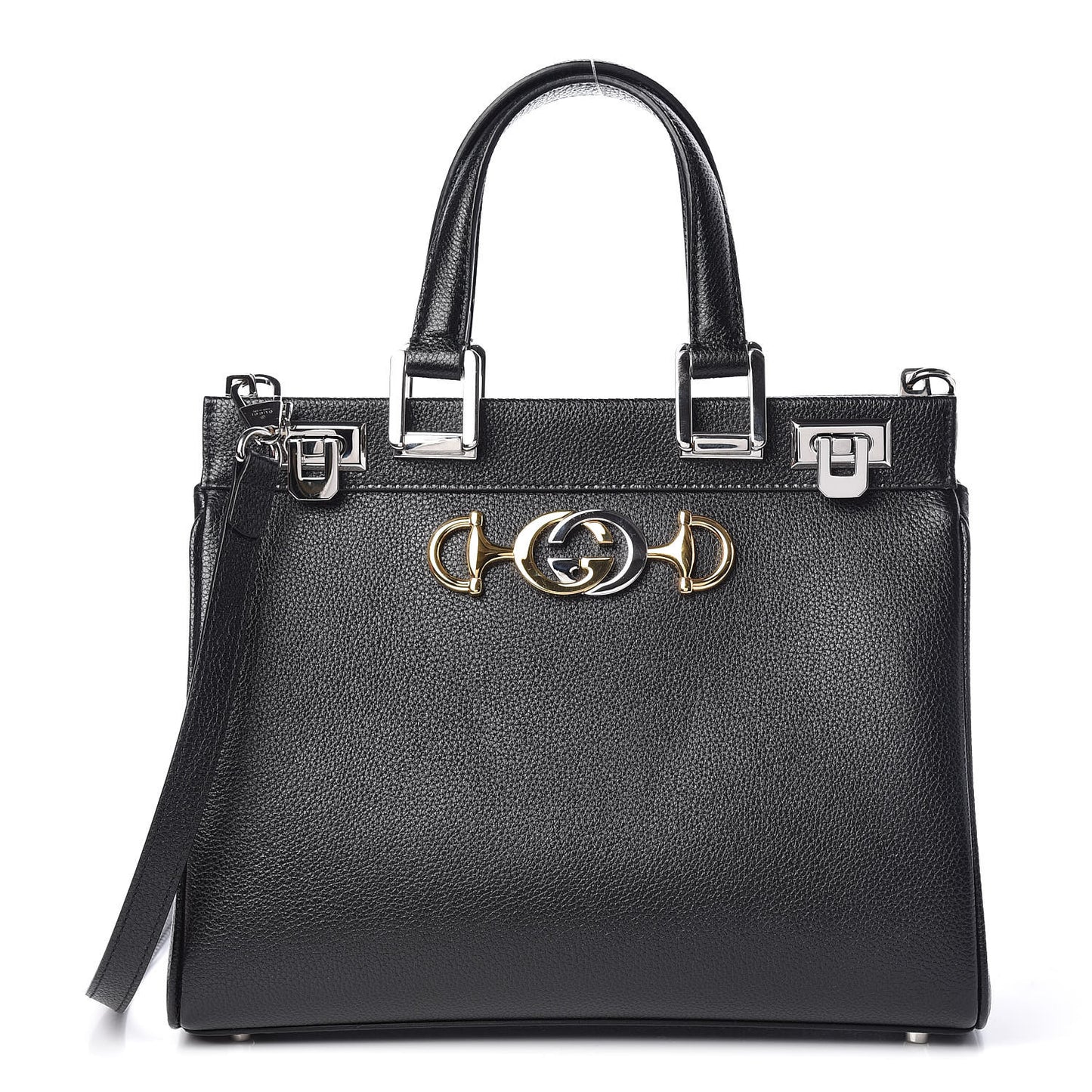 Grainy Calfskin Small Zumi Top Handle Bag Black
