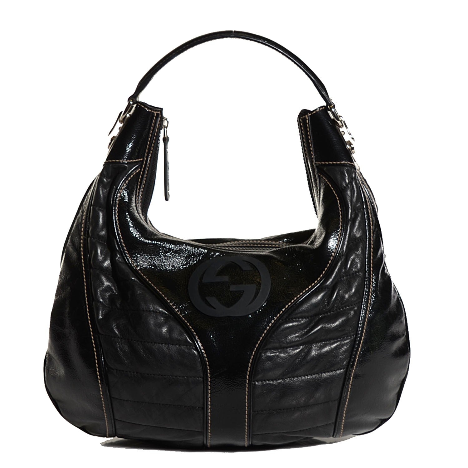 Gucci Patent Leather Medium Snow Glam Hobo Black 1 of 9
