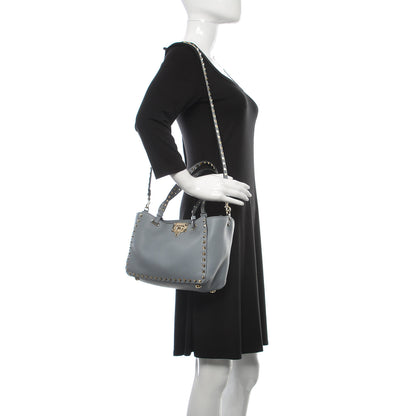 Valentino Garavani Grained Calfskin Small Rockstud Tote Grey 2 of 10