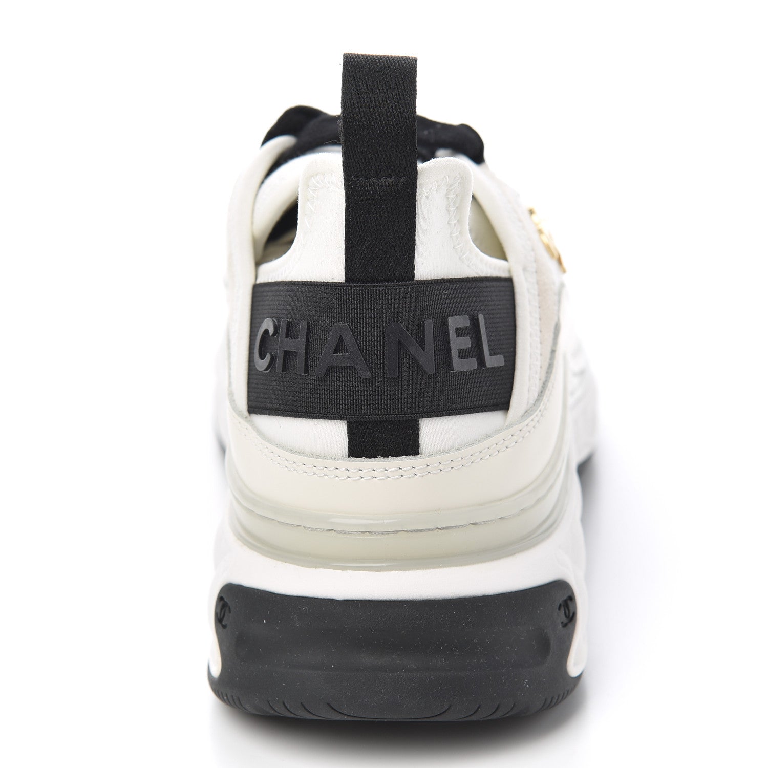 Chanel Velvet Calfskin Mixed Fibers CC Sneakers 35.5 Ivory Black 9 of 10