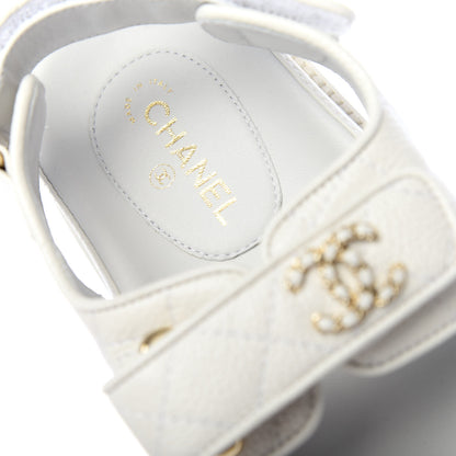Chanel Grained Calfskin Velcro Dad Sandals 37 White 8 of 11