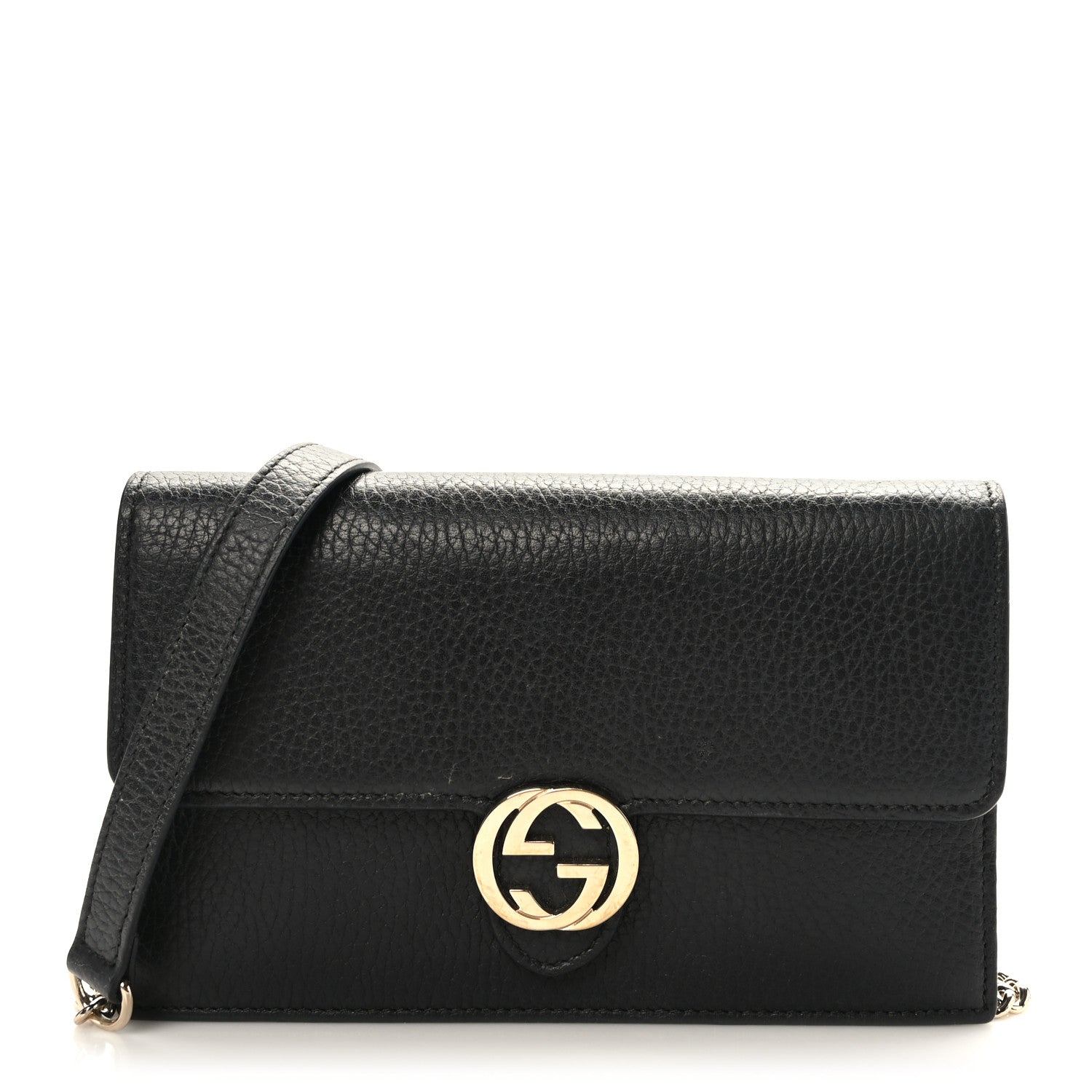 Gucci Dollar Calfskin Interlocking G Chain Wallet Black 1 of 8