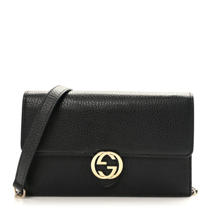 Gucci Dollar Calfskin Interlocking G Chain Wallet Black 1 of 8