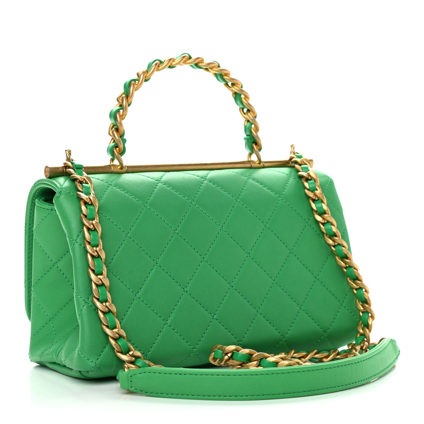 Lambskin Quilted La Parisienne Top Handle Flap Green