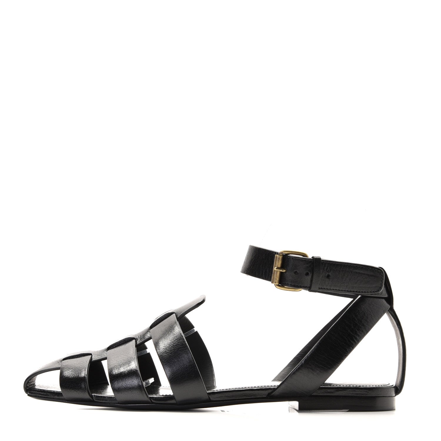 Saint Laurent Calfskin Oak Flat Sandals 37 Black 1 of 8