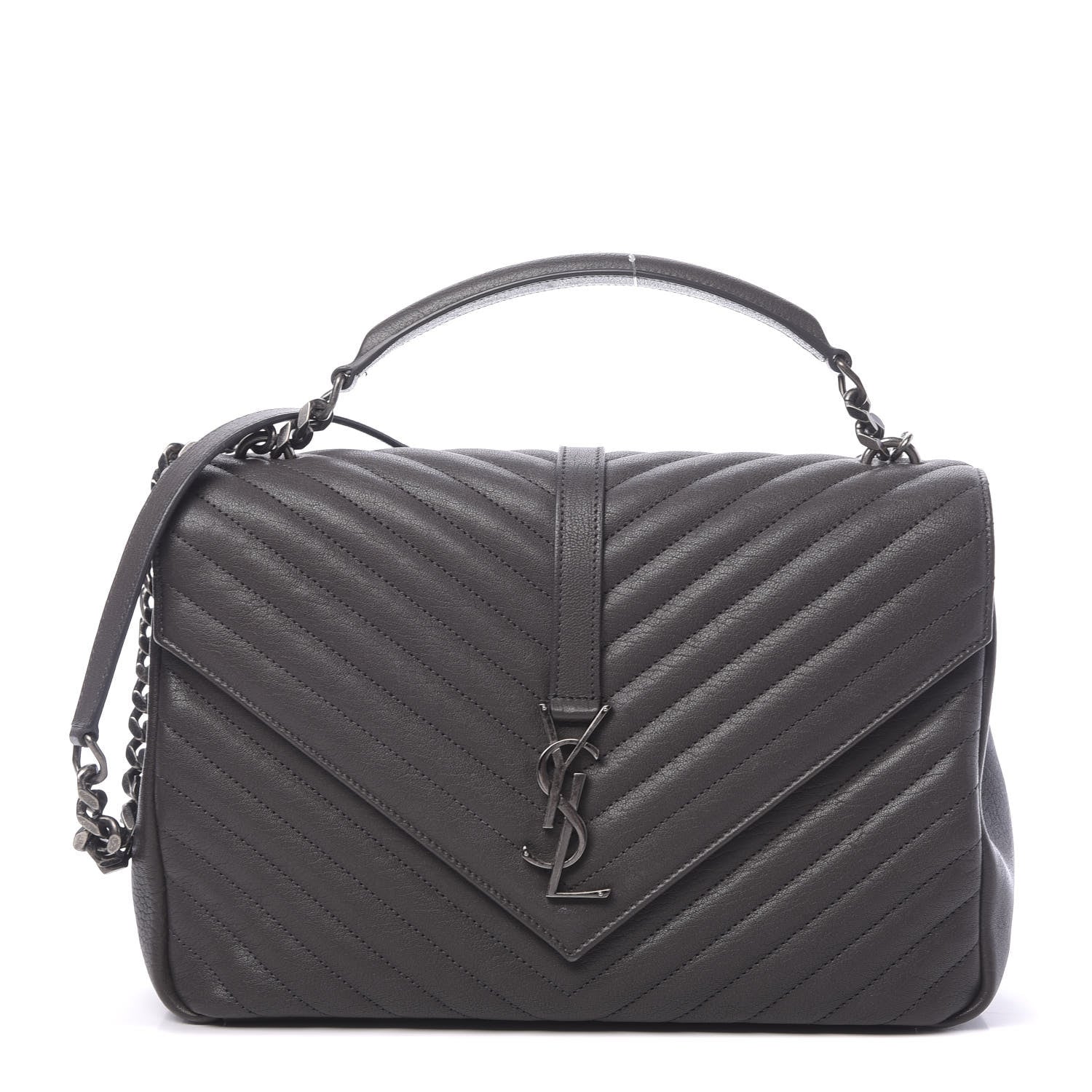Saint Laurent Sheepskin Matelasse Chevron Monogram Large College Satchel Dark Asphalt 1 of 16