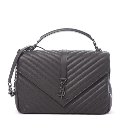 Saint Laurent Sheepskin Matelasse Chevron Monogram Large College Satchel Dark Asphalt 1 of 16