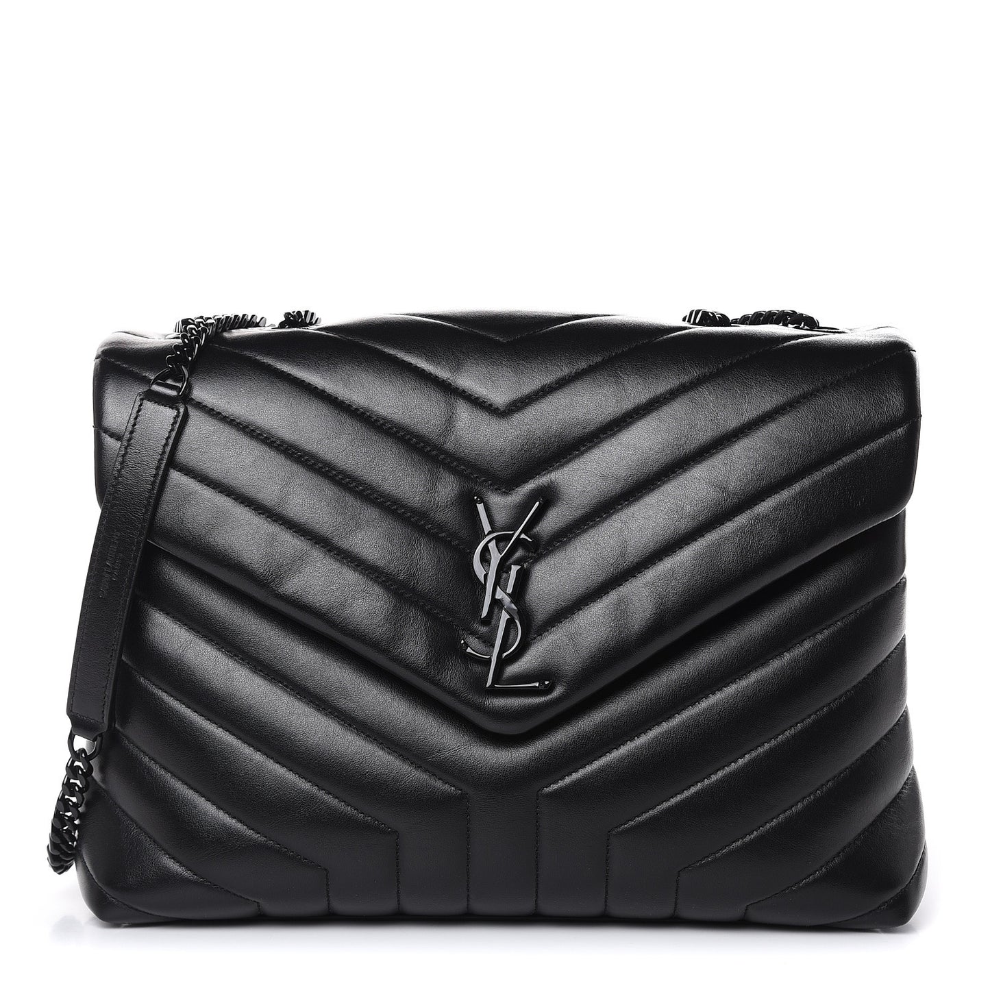 Calfskin Y Quilted Monogram Medium Loulou Chain Satchel Black