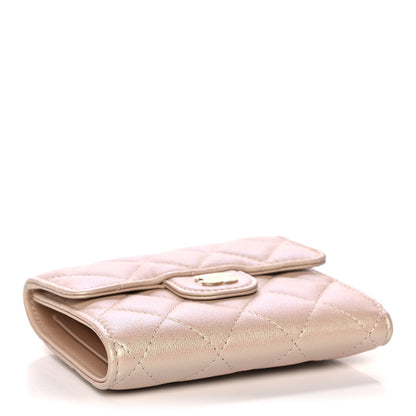 Chanel Iridescent Calfskin Quilted Compact Flap Wallet Beige 4 of 12