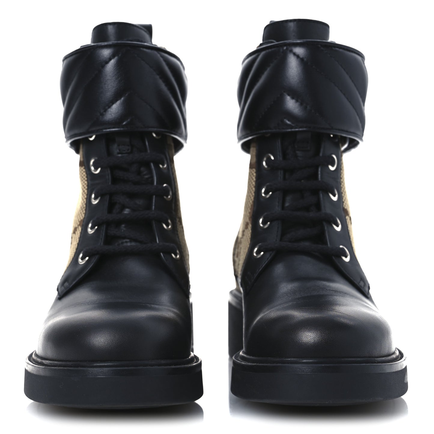 Flores Calfskin Monogram Maxi GG Nappa Matelasse Double G 40mm Ankle Boots 36 Black Camel Ebony