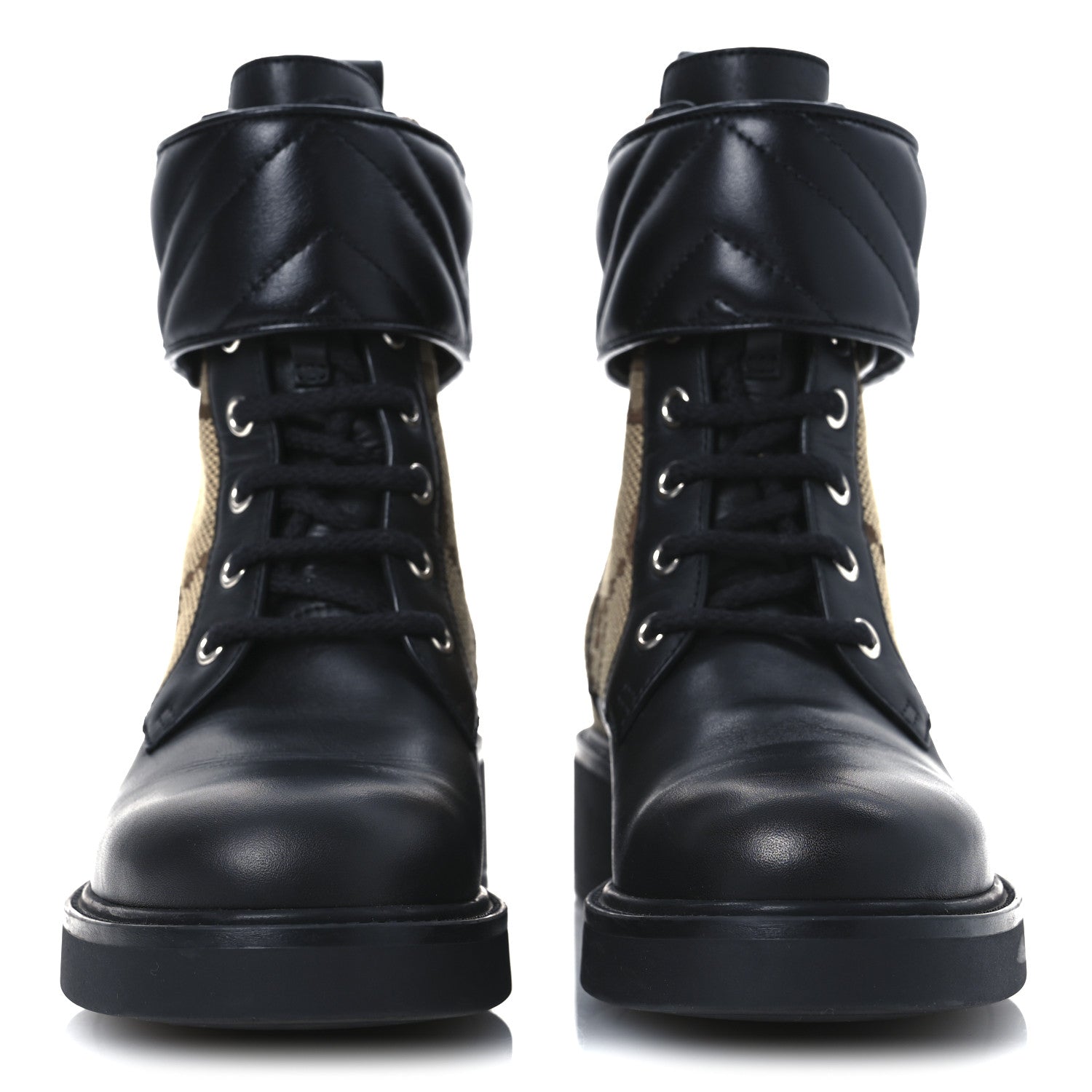 Gucci Flores Calfskin Monogram Maxi GG Nappa Matelasse Double G 40mm Ankle Boots 36 Black Camel Ebony 2 of 14