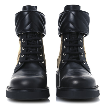 Gucci Flores Calfskin Monogram Maxi GG Nappa Matelasse Double G 40mm Ankle Boots 36 Black Camel Ebony 2 of 14