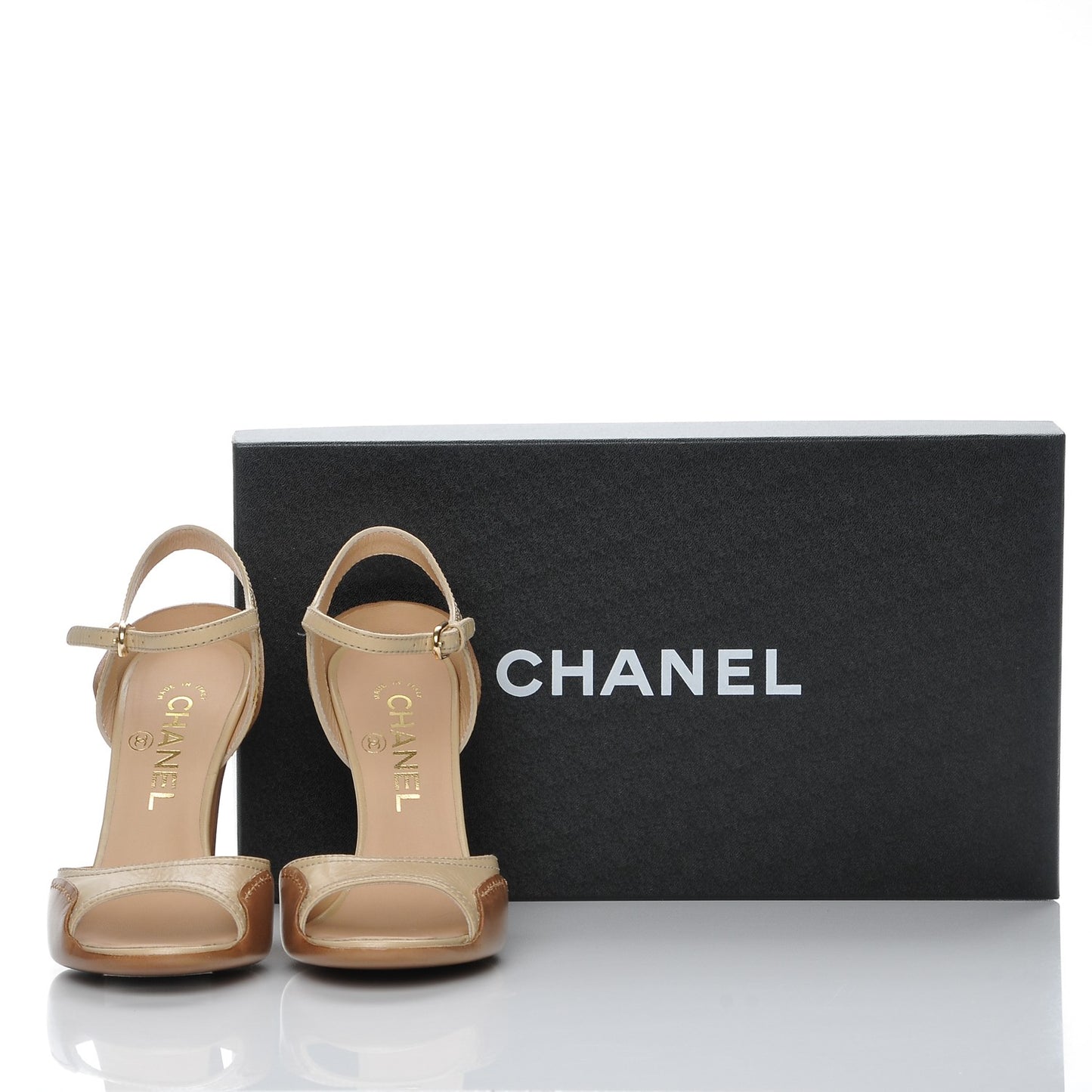 Calfskin Wooden Heeled Sandals 35.5 Beige Fonce