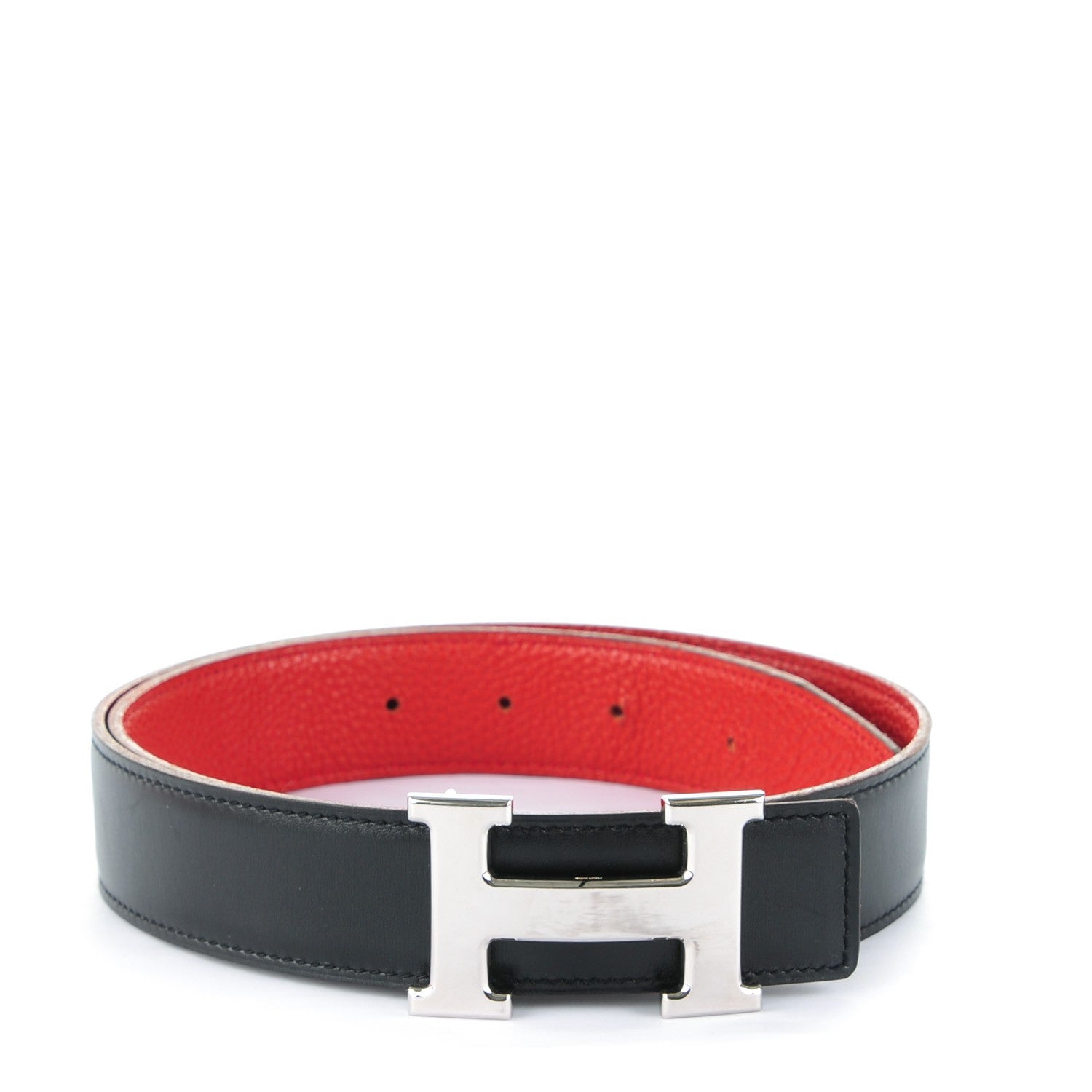 Hermes Box Togo 32mm H Belt 75 Black Rouge Garance 1 of 6