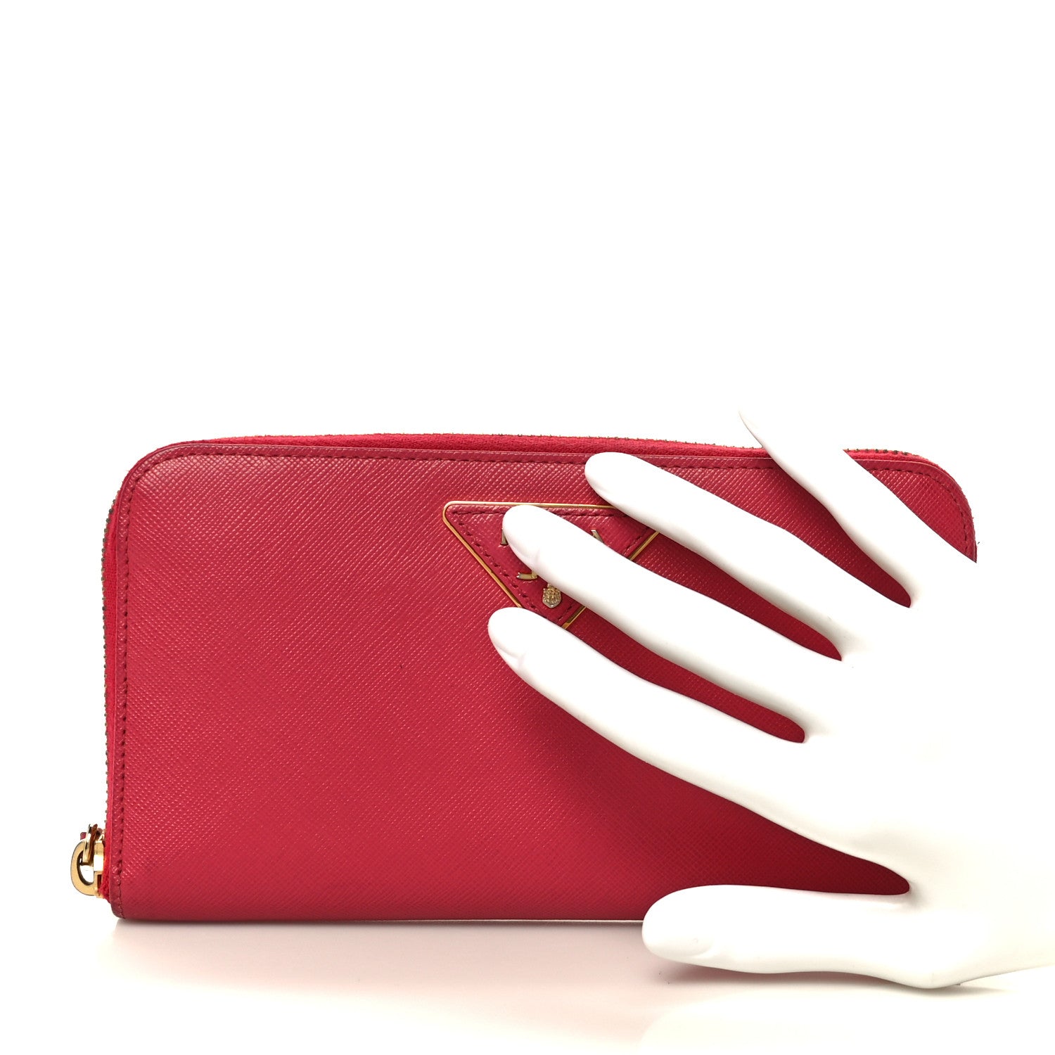 Prada Saffiano Triangle Zip Around Wallet Peonia 2 of 9