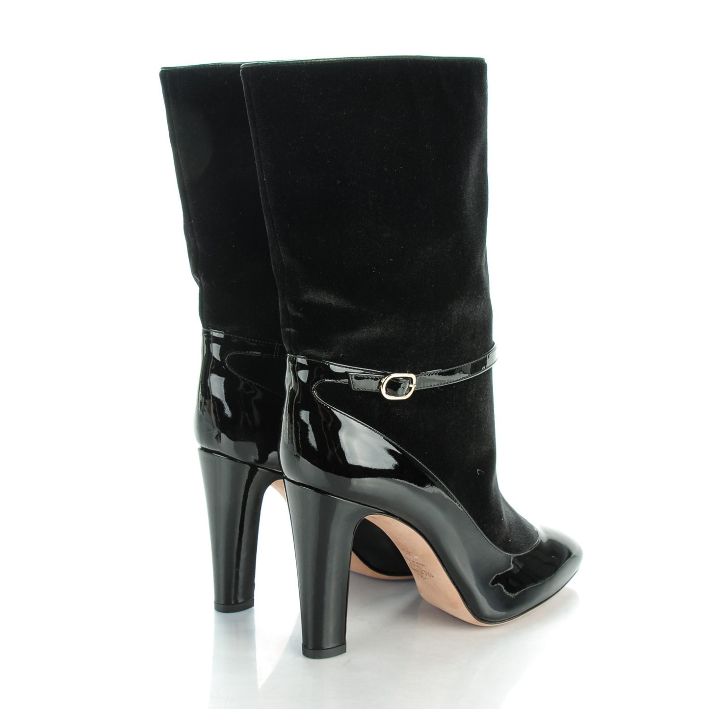 Calfskin Patent Velvet Mid Calf Boots 41 Black