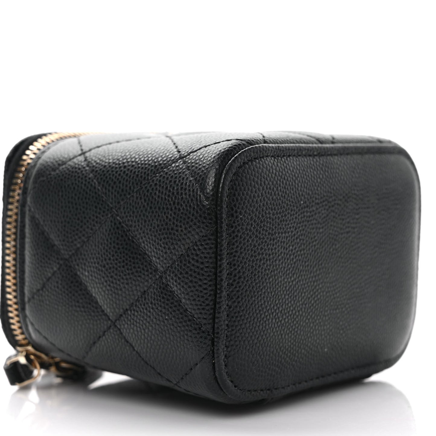 Caviar Quilted Mini Vanity Case With Chain Black