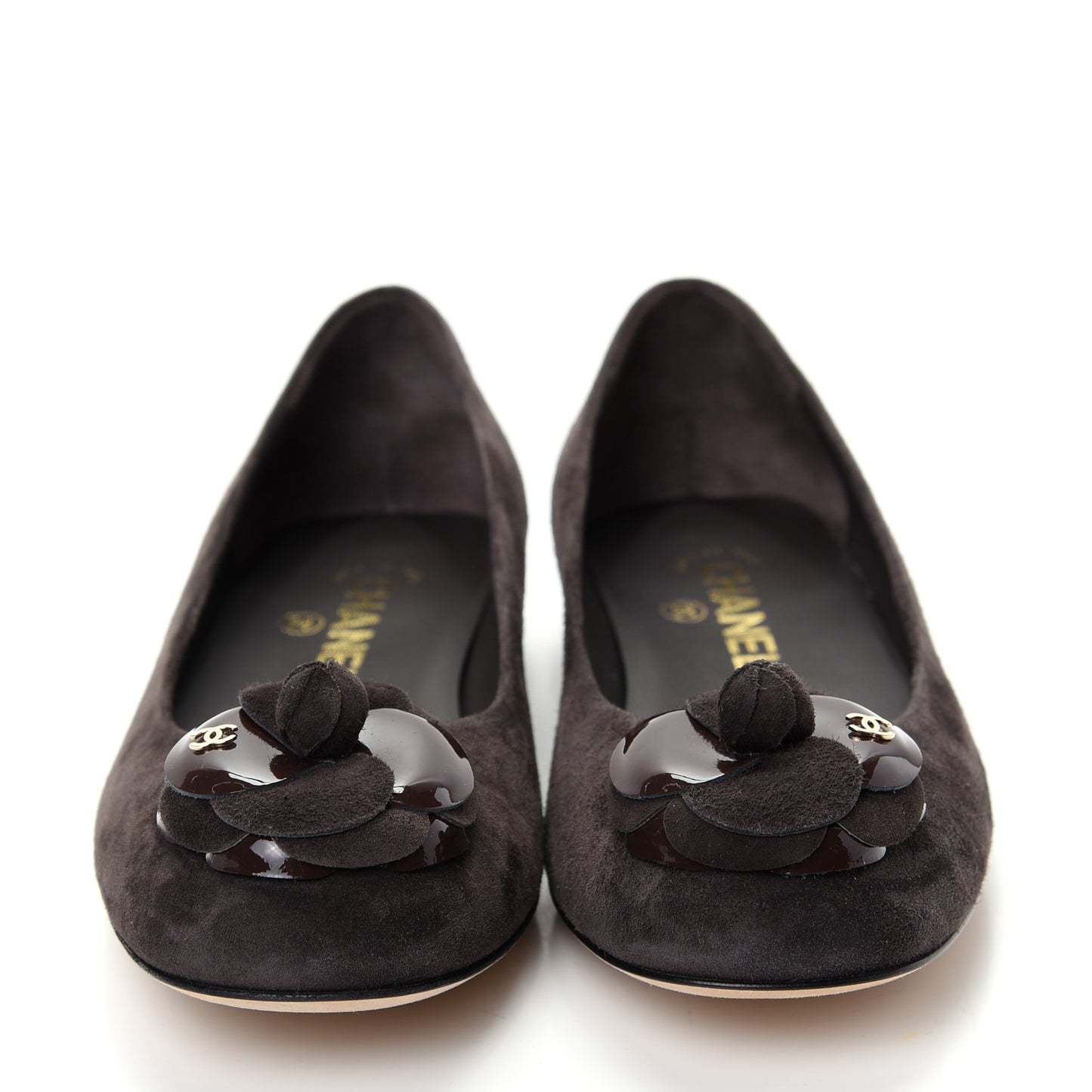 Suede Patent Camellia CC Ballerina Flat 36.5 Brown