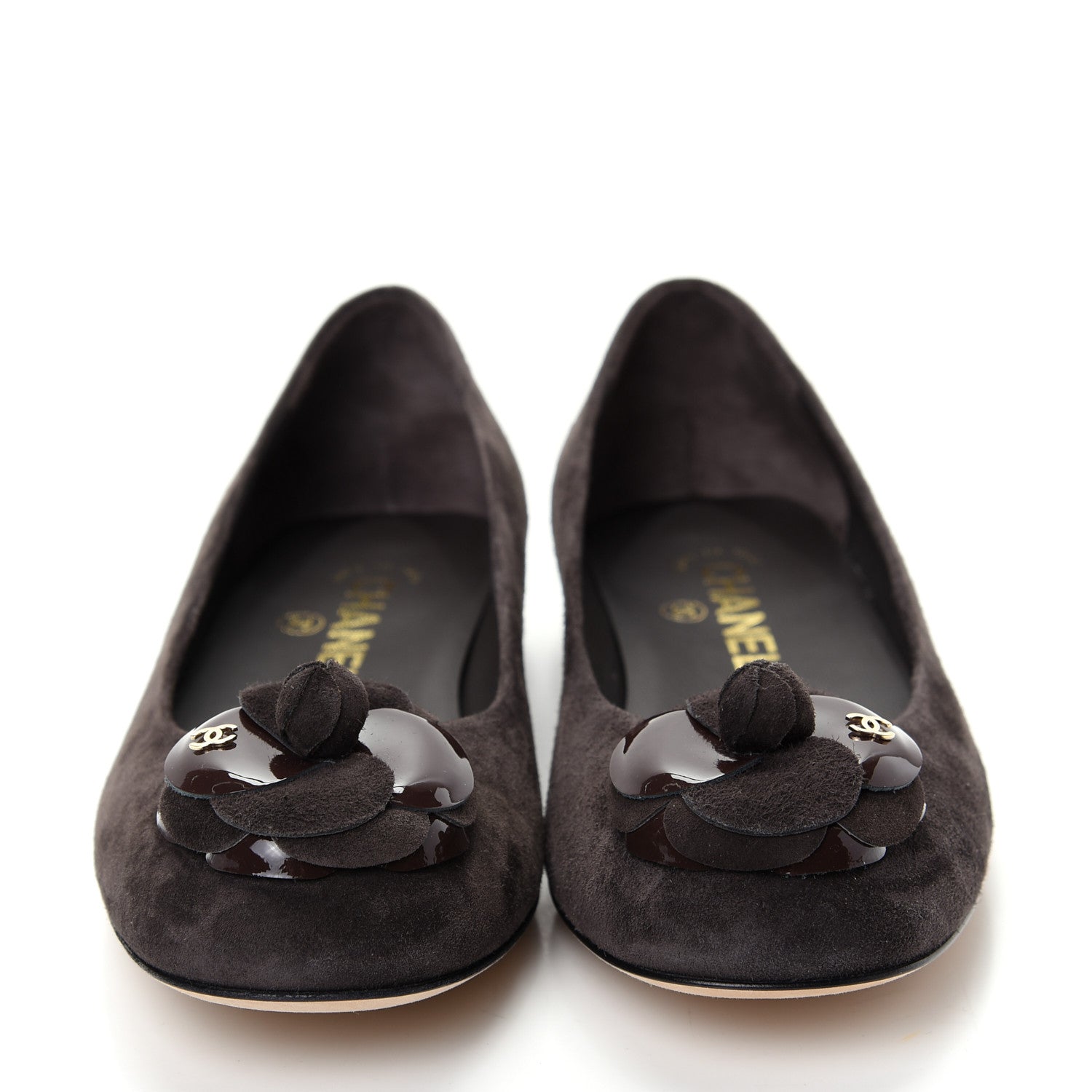 Chanel Suede Patent Camellia CC Ballerina Flat 36.5 Brown 2 of 11