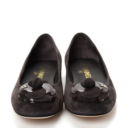 Chanel Suede Patent Camellia CC Ballerina Flat 36.5 Brown 2 of 11