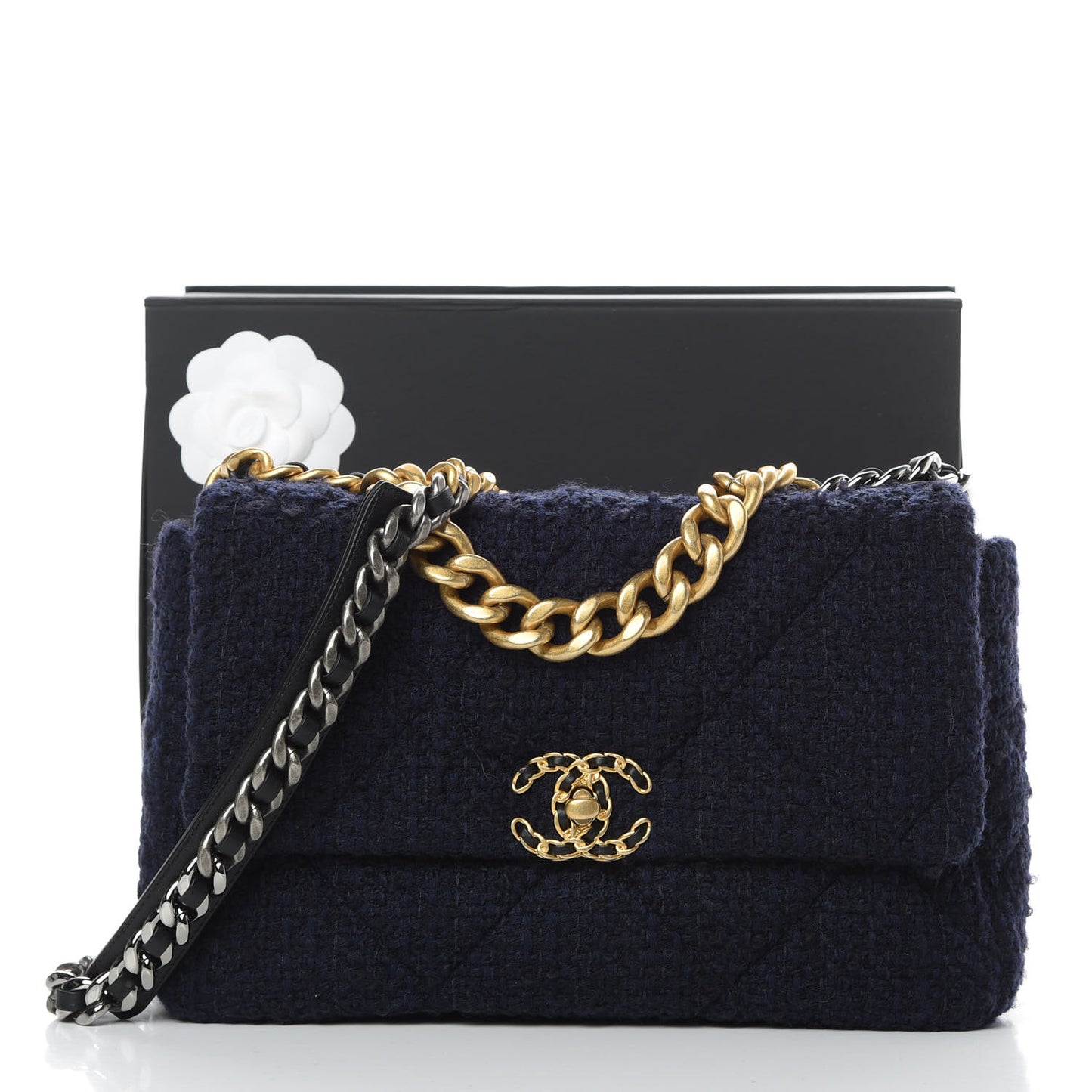 Tweed Quilted Large 19 Flap Navy Blue