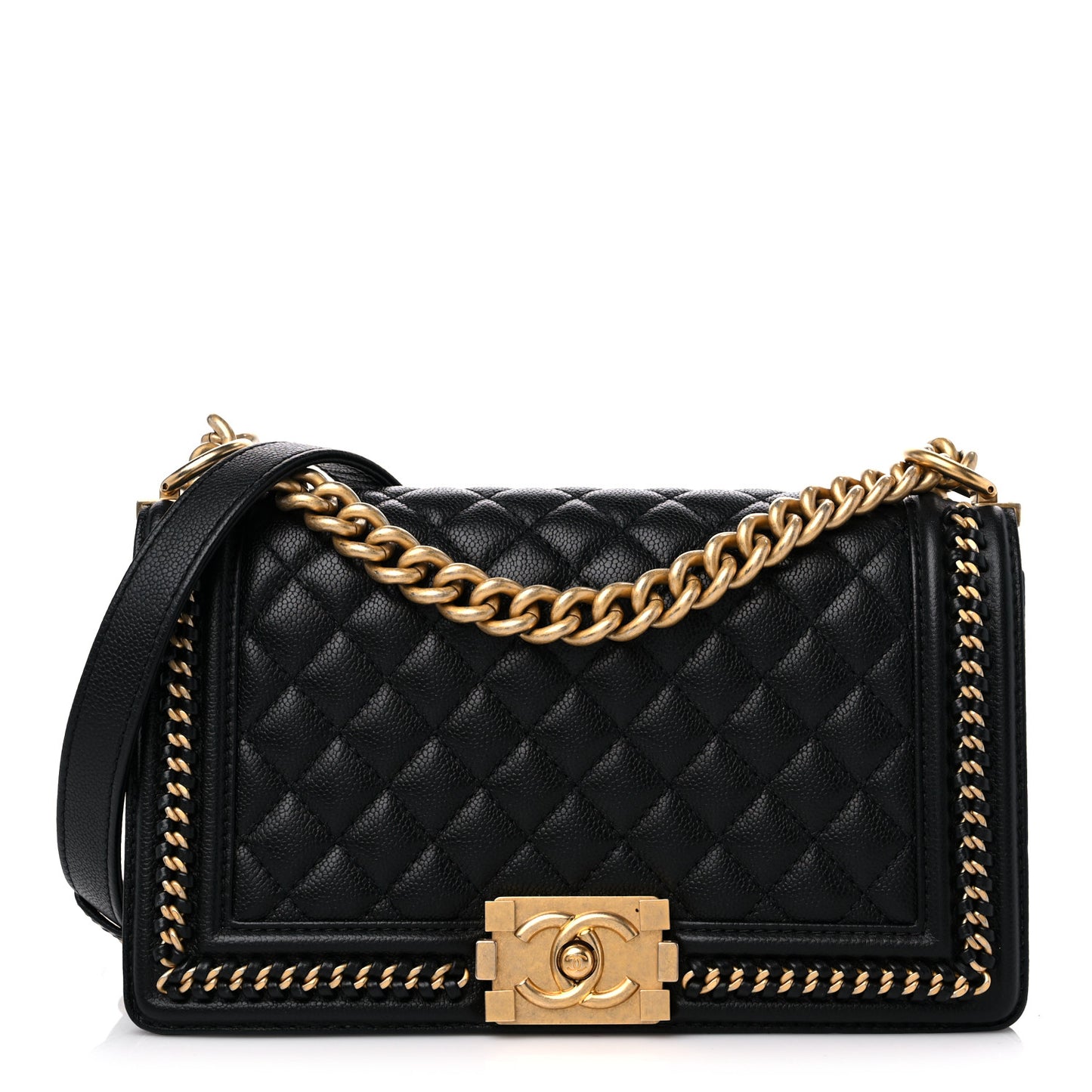 Caviar Quilted Medium Chain Around Boy Flap Black