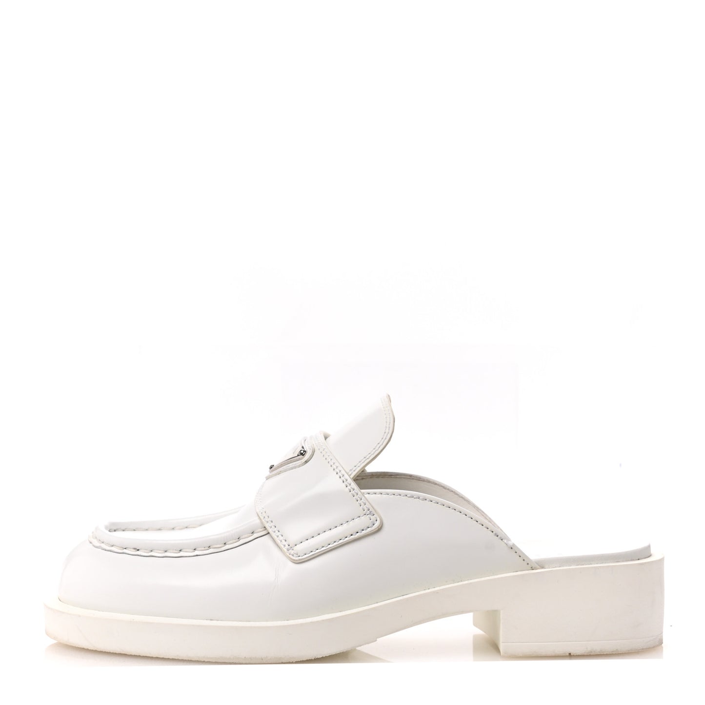 Spazzolato Metal Triangle Logo 40mm Loafer Mules 37.5 White