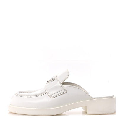 Prada Spazzolato Metal Triangle Logo 40mm Loafer Mules 37.5 White 1 of 14