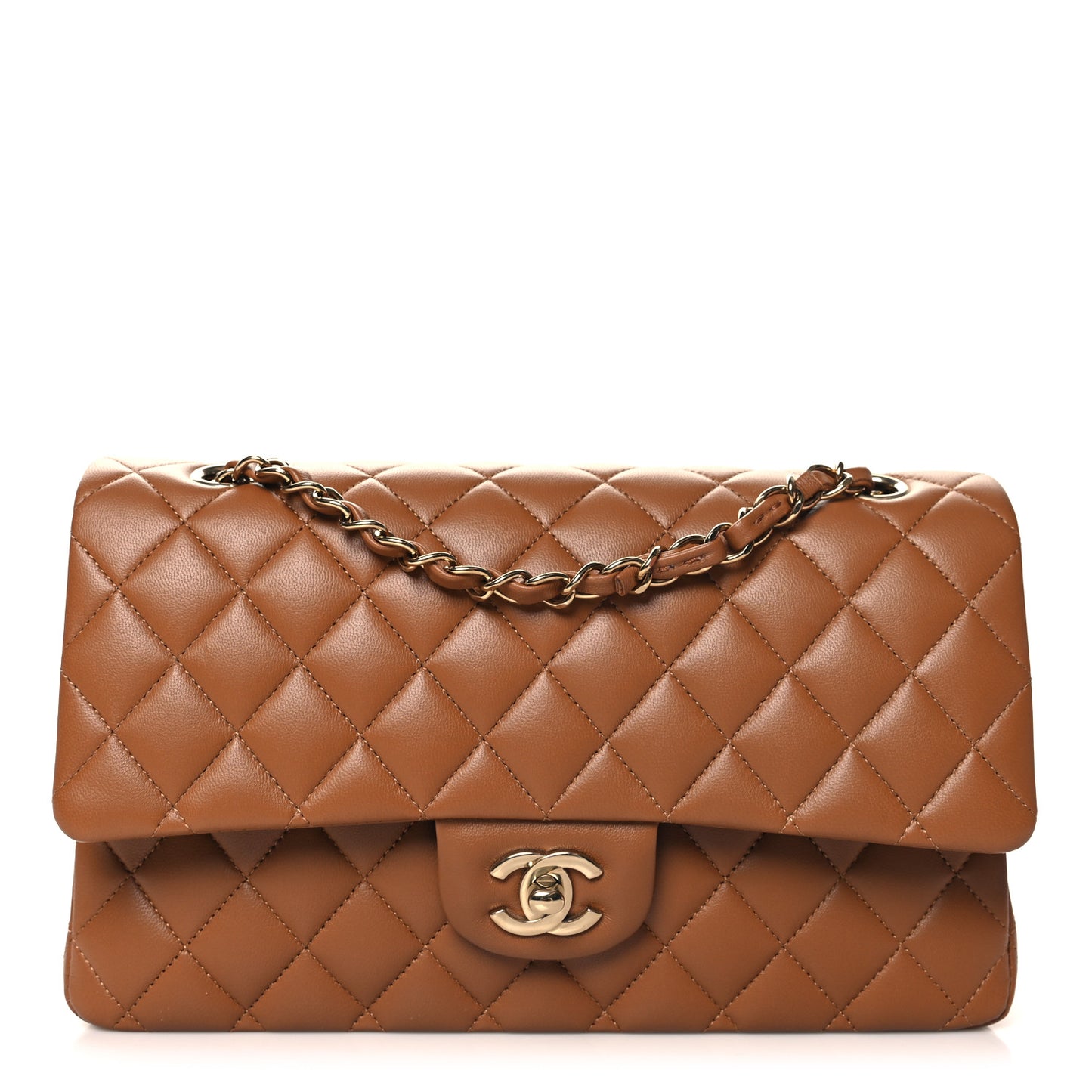 Lambskin Quilted Medium Double Flap Brown