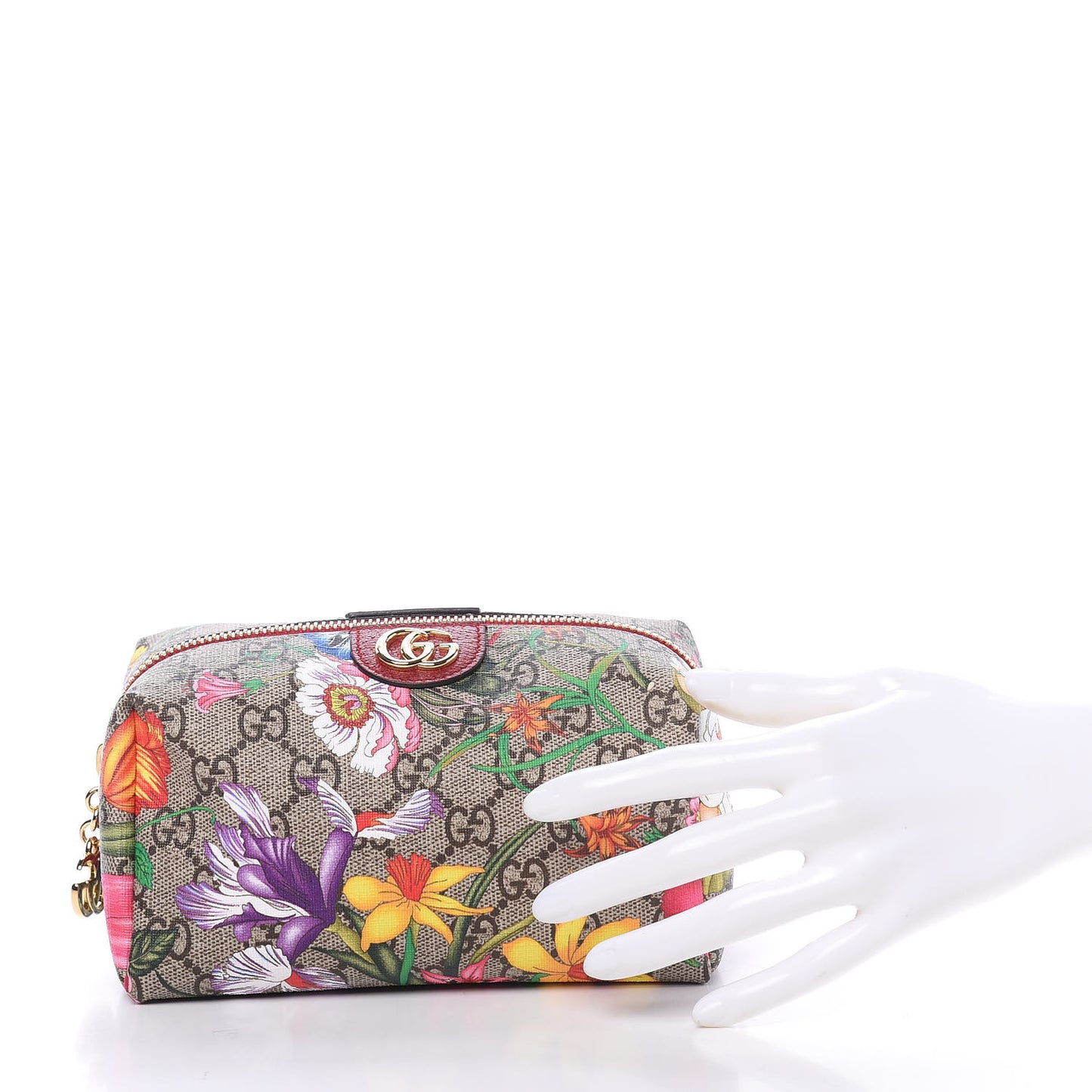 Soft GG Supreme Monogram Flora Calfskin Medium Ophidia Cosmetic Case Beige Ebony Multicolor Rosso