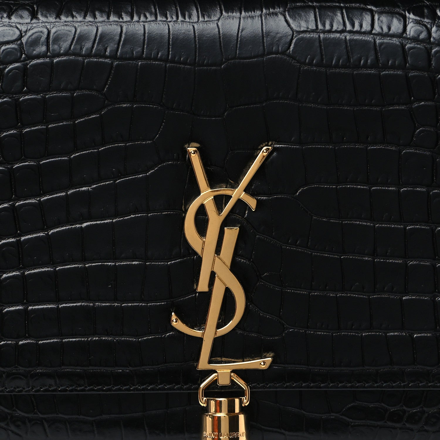 Saint Laurent Calfskin Crocodile Embossed Medium Classic Monogram Kate Tassel Satchel Black 7 of 9