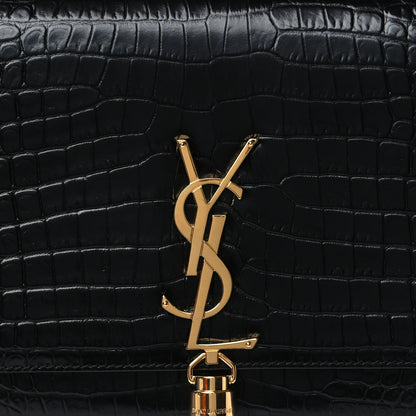 Saint Laurent Calfskin Crocodile Embossed Medium Classic Monogram Kate Tassel Satchel Black 7 of 9