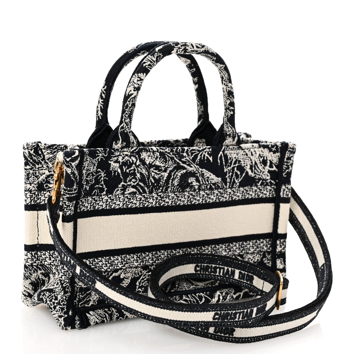 Canvas Embroidered Toile De Jouy Reverse Mini Book Tote With Strap Blue Multicolor