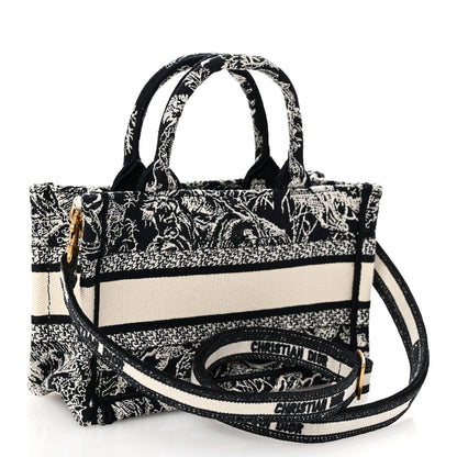 Christian Dior Canvas Embroidered Toile De Jouy Reverse Mini Book Tote With Strap Blue Multicolor 3 of 10