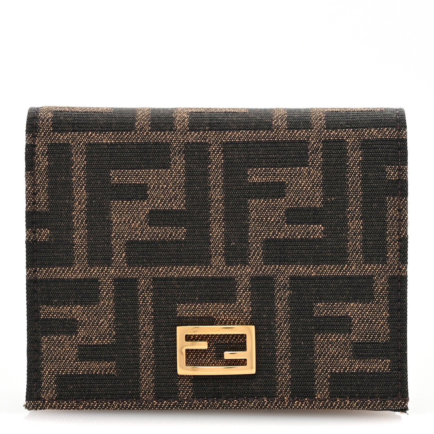 Fendi Fabric Jacquard FF 1974 Small Wallet Tobacco Moro 1 of 10