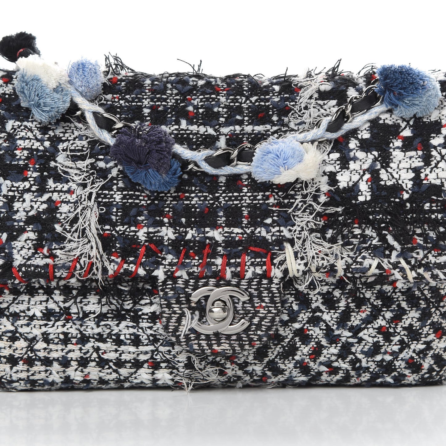 Tweed Pompom Flap Bag Multicolor